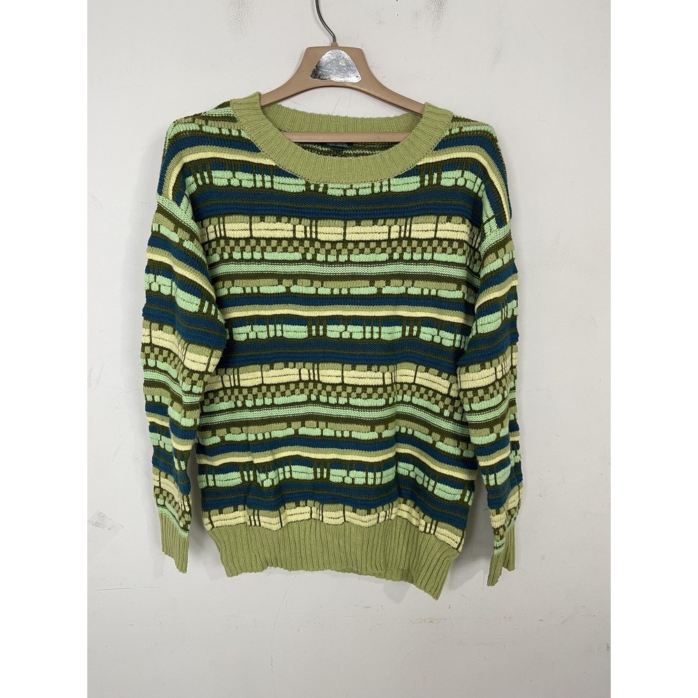 Wild Fable Sweater Womens Medium Green‎ 3D Knit Twee Shrek Fall Preppy Striped